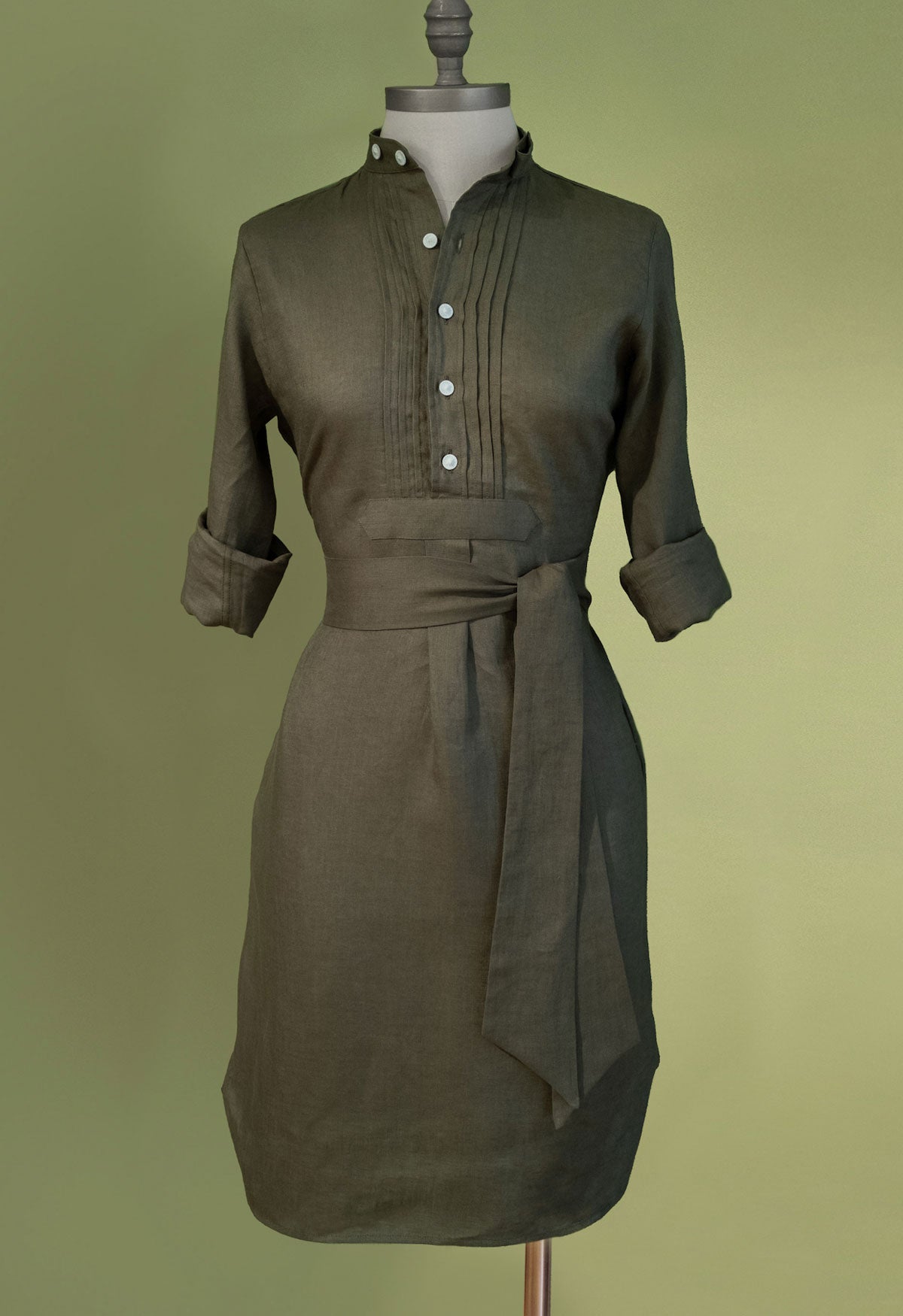 m-nchner-manufaktur-blusenkleid-leinen-hemdblusenkleid-stehkragen image 1