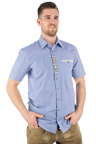 os-trachten-weonys-herren-trachtenhemd-kurzarm-blau-kleinkaro image 7