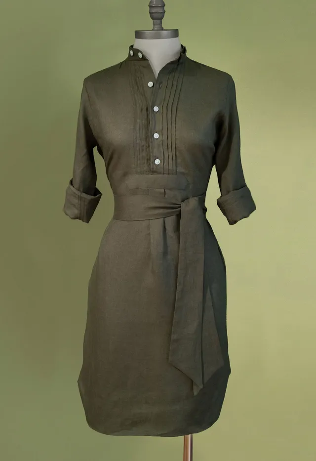 m-nchner-manufaktur-blusenkleid-leinen-hemdblusenkleid-stehkragen image 1