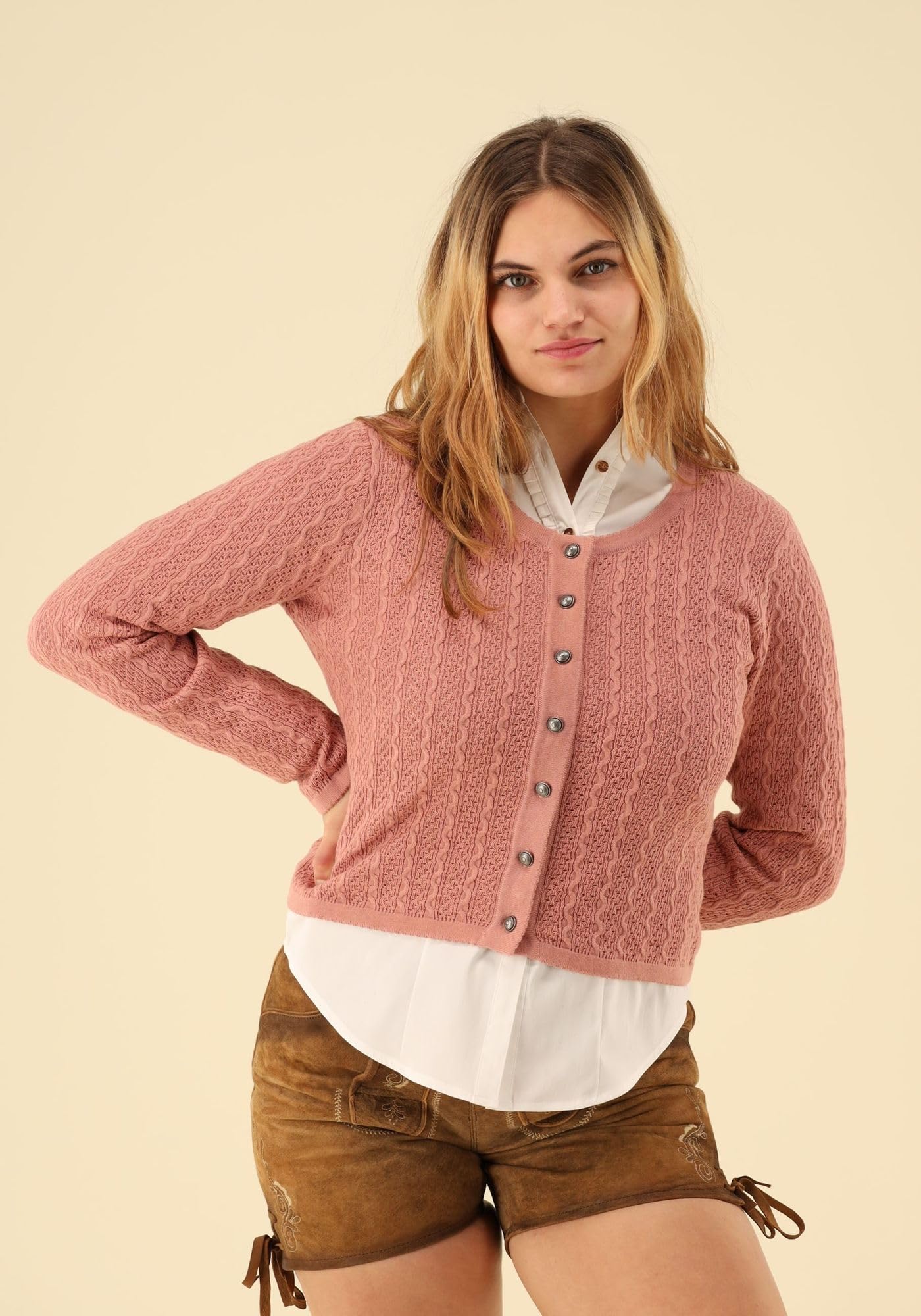 os-trachten-borida-strickjacke-damen-baumwolle-rundhals image 2