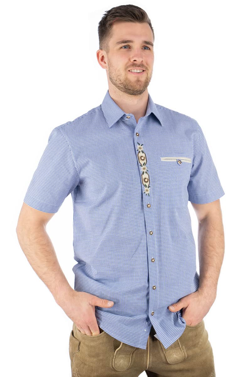 os-trachten-weonys-herren-trachtenhemd-kurzarm-blau-kleinkaro image 2