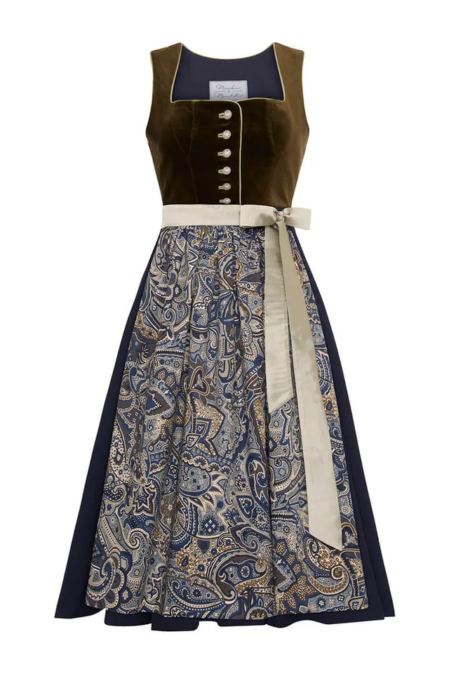 m-nchner-manufaktur-dirndl-fanny-oliv-blau-samtdirndl-mit-wollrock image 1