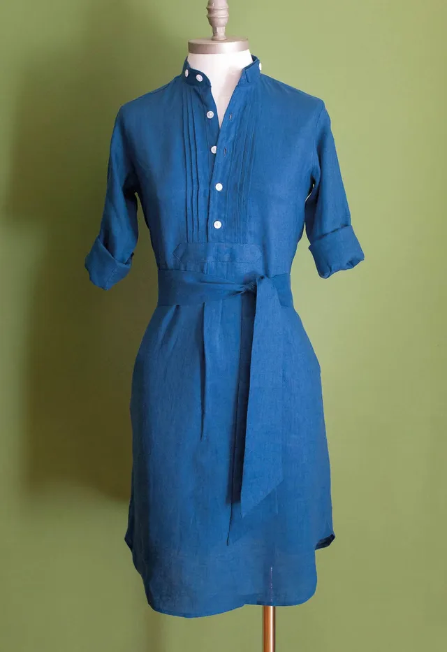 m-nchner-manufaktur-blusenkleid-leinen-wei-stehkragen-kleid image 1