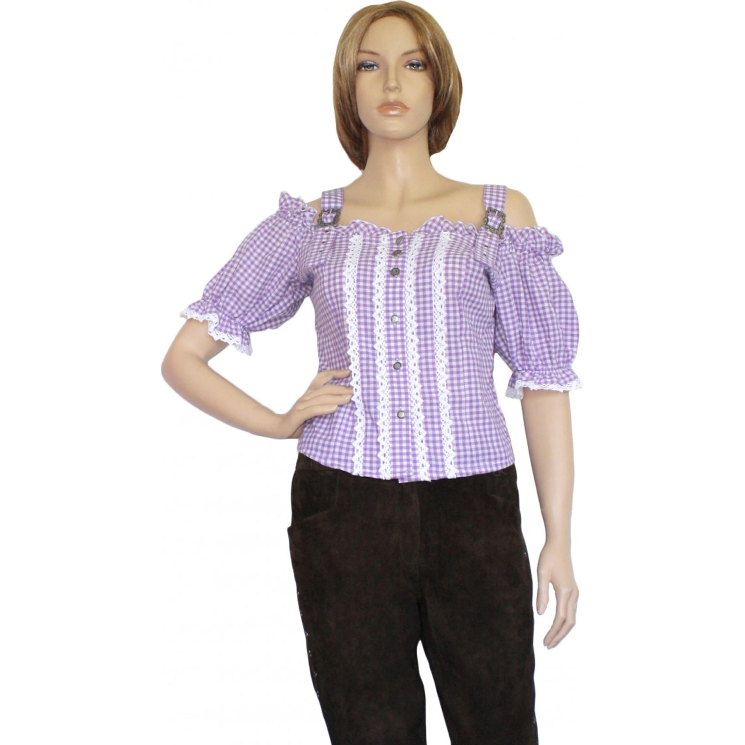 os-trachten-carmenbluse-damen-lila-kariert-gr-40 image 2