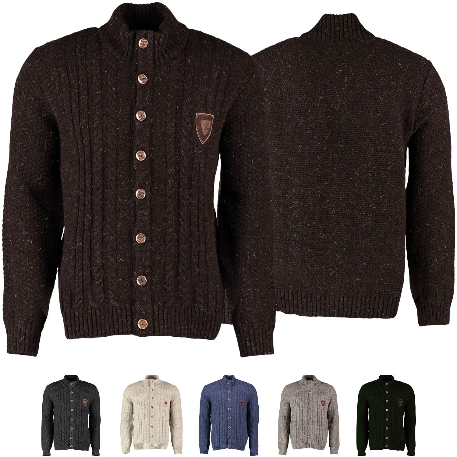os-trachten-strickjacke-schurwolle-trachtenpullover-dunkelbraun image 1