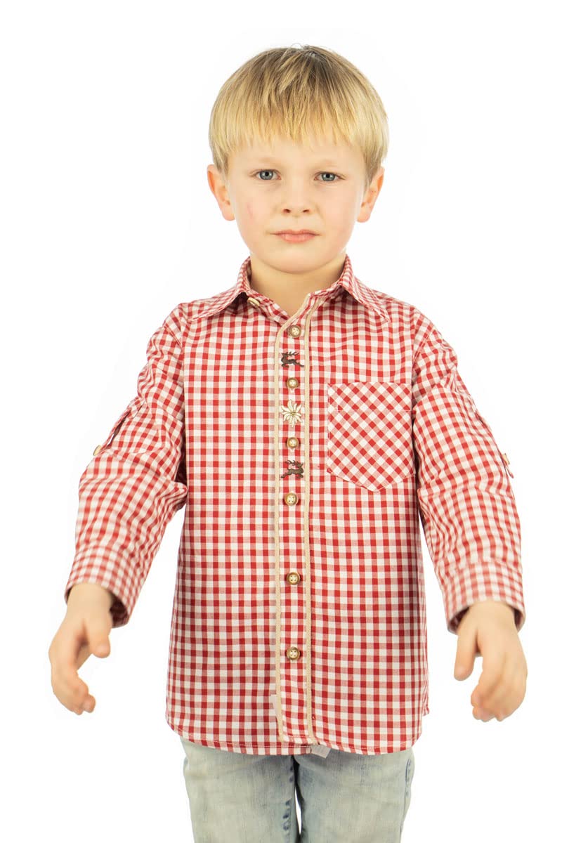 os-trachten-inseyo-kinder-trachtenhemd-rot-wei-karo-stickerei image 2